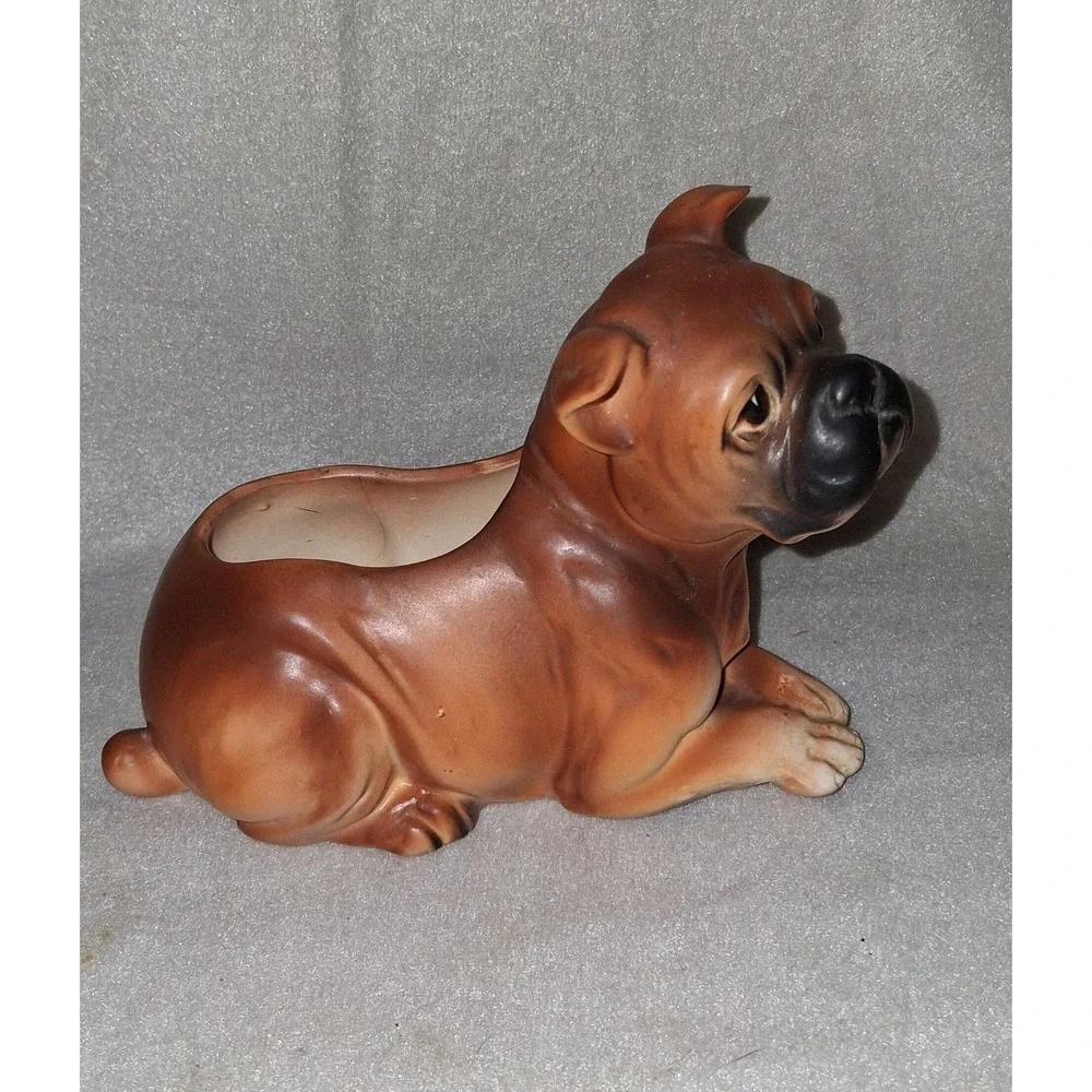 Boxer Dog Planter Figurine‎ #6717 Porcelain Napcoware Japan 7